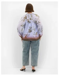 City Chic Love Border Print Top in Cornflower