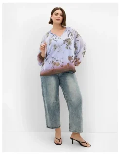City Chic Love Border Print Top in Cornflower