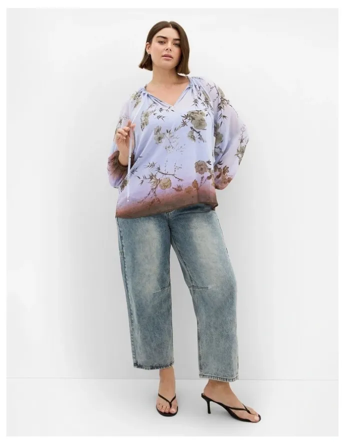 City Chic Love Border Print Top in Cornflower