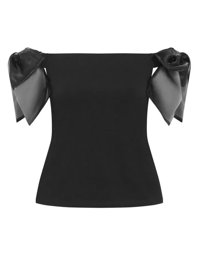 City Chic Macie Bow Detail Top in Black