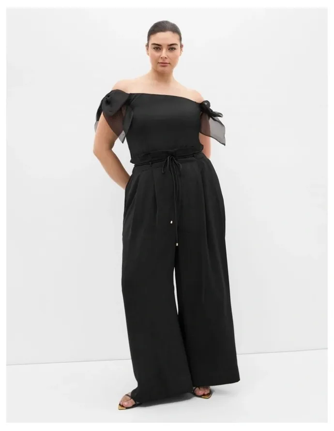City Chic Macie Bow Detail Top in Black