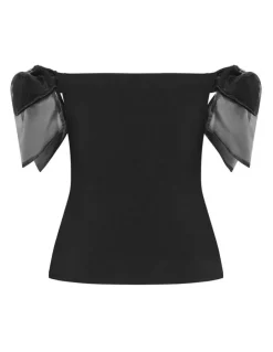 City Chic Macie Bow Detail Top in Black