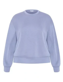 City Chic Mae Crew Neck Sweatshirt in Dusty Blue