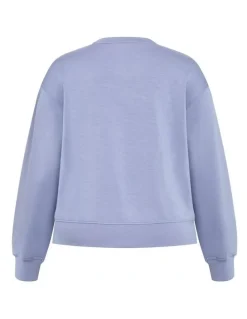 City Chic Mae Crew Neck Sweatshirt in Dusty Blue