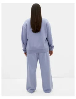 City Chic Mae Crew Neck Sweatshirt in Dusty Blue