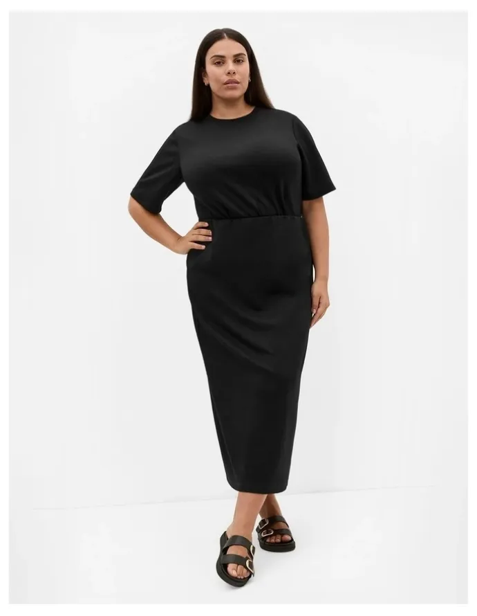 City Chic Mae Midi Skirt in Black