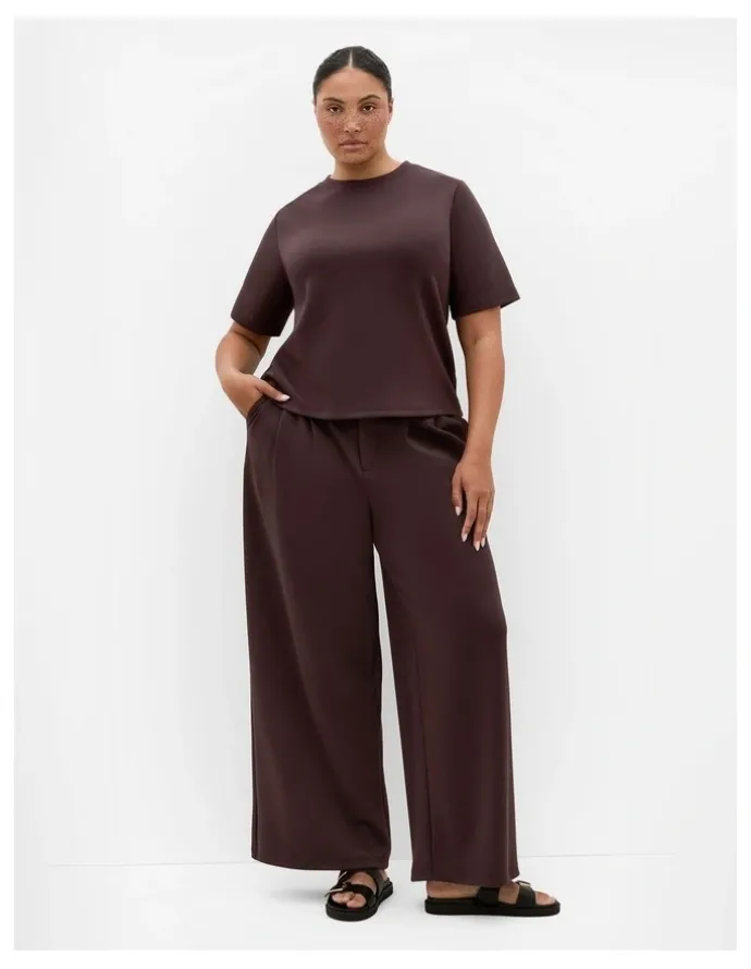 City Chic Mae Tailored Wide Leg Pant in Espresso