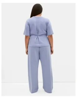 City Chic Mae Wide Leg Track Pant in Dusty Blue
