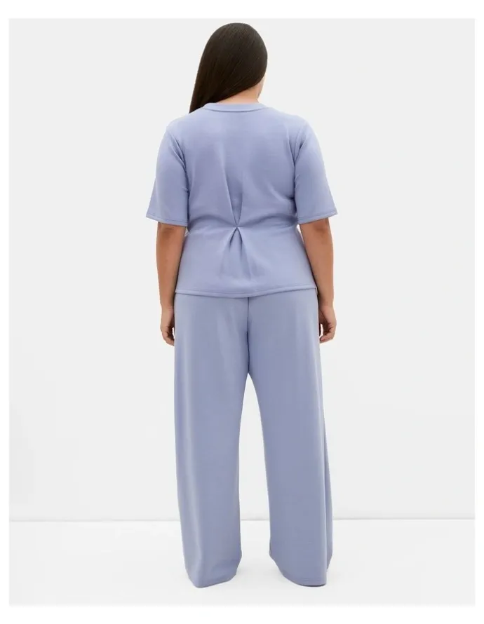 City Chic Mae Wide Leg Track Pant in Dusty Blue