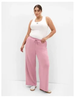 City Chic Mae Wide Leg Track Pant in Dusty Rose
