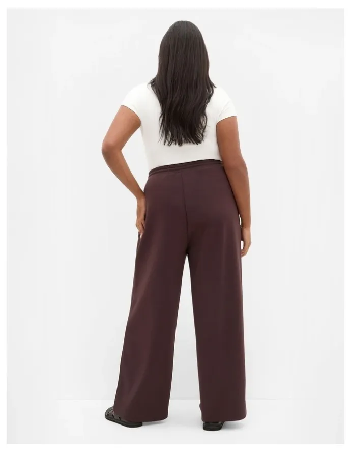 City Chic Mae Wide Leg Track Pant in Espresso