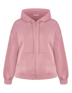 City Chic Mae Zip Hoodie in Dusty Rose