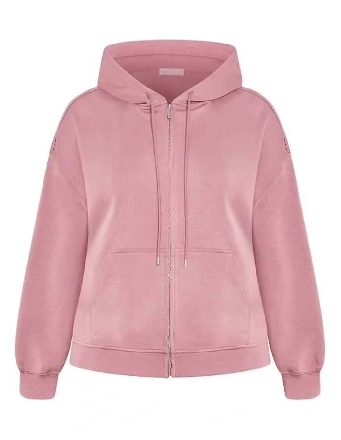 City Chic Mae Zip Hoodie in Dusty Rose