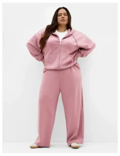 City Chic Mae Zip Hoodie in Dusty Rose