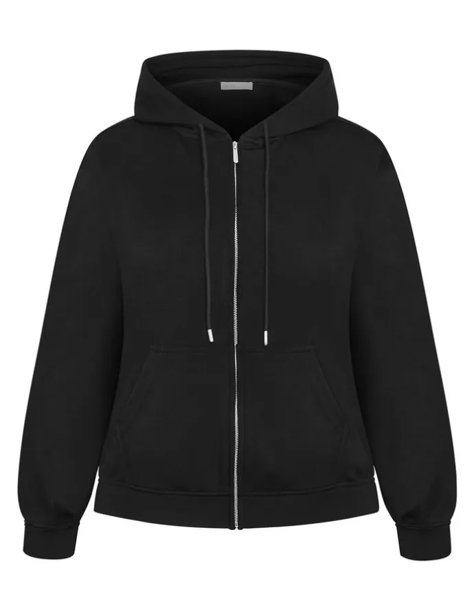 City Chic Mae Zip Hoodie in Black