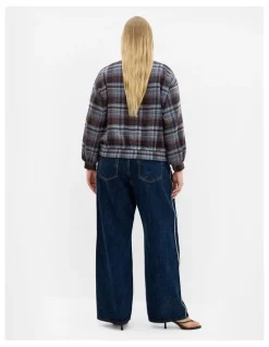 City Chic Mila Check Bomber Jacket in Tobacco