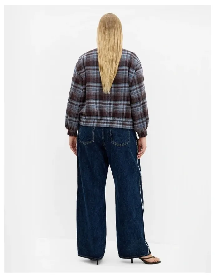 City Chic Mila Check Bomber Jacket in Tobacco