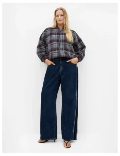 City Chic Mila Check Bomber Jacket in Tobacco