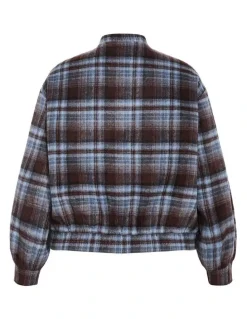 City Chic Mila Check Bomber Jacket in Tobacco