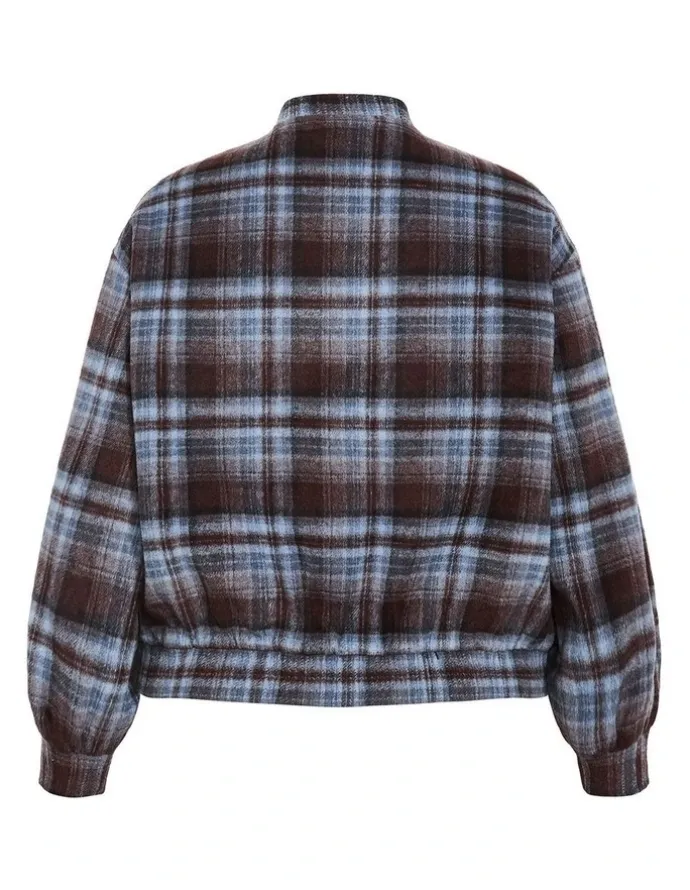 City Chic Mila Check Bomber Jacket in Tobacco