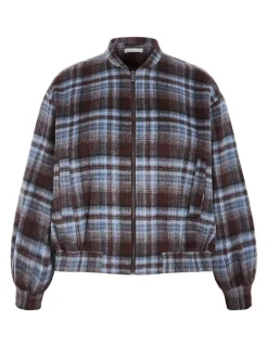 City Chic Mila Check Bomber Jacket in Tobacco