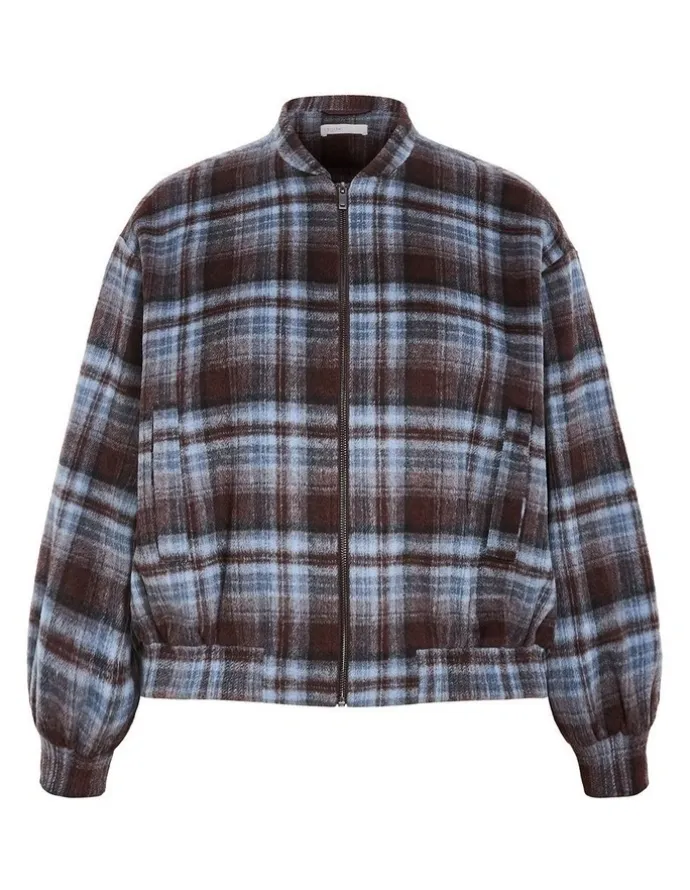 City Chic Mila Check Bomber Jacket in Tobacco