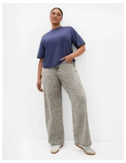 City Chic Oversized Crew Neck Tee in Dusty indigo