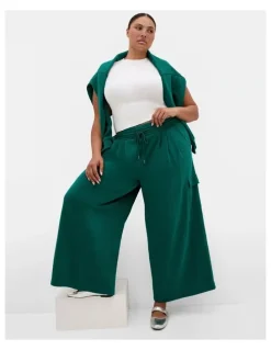 City Chic Paige Pocket Wide Leg Track Pant in Varsity Green