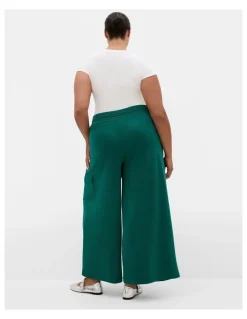 City Chic Paige Pocket Wide Leg Track Pant in Varsity Green