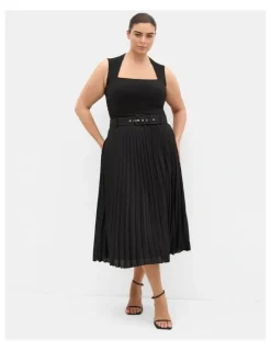 City Chic Petra Pleat Midi Skirt in Black