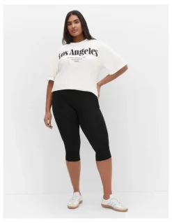 City Chic Plus Size 3/4 Length Wide Band Legging in black