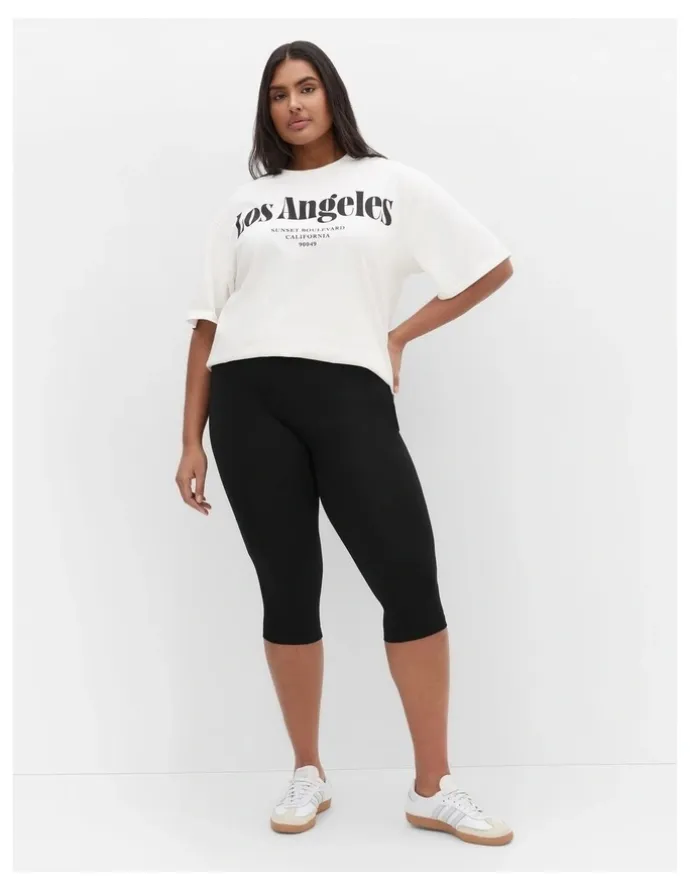 City Chic Plus Size 3/4 Length Wide Band Legging in black