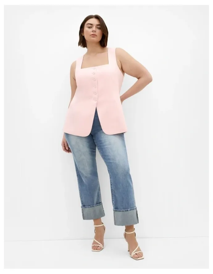 City Chic Plus Size Abbie Vest in Baby Pink
