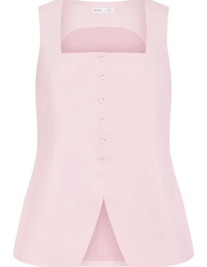 City Chic Plus Size Abbie Vest in Baby Pink