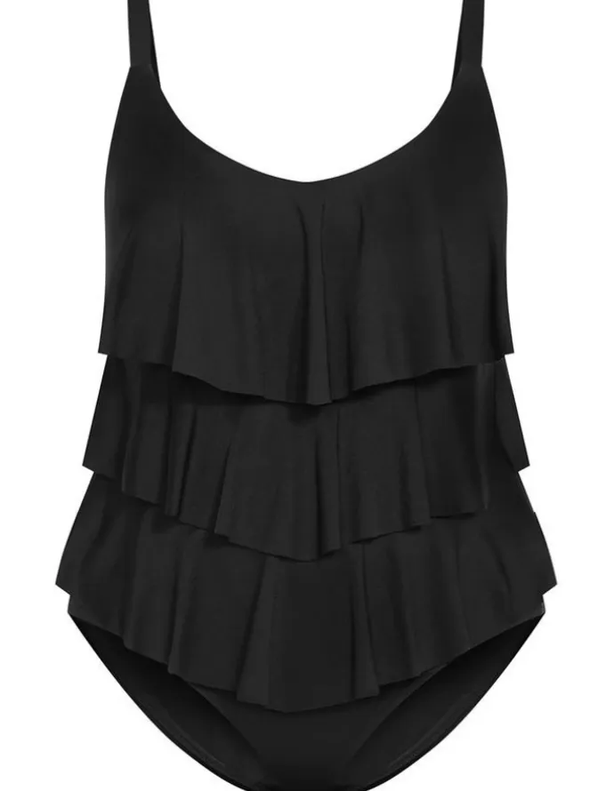 City Chic Plus Size Azores Tiered 1 Piece in Black