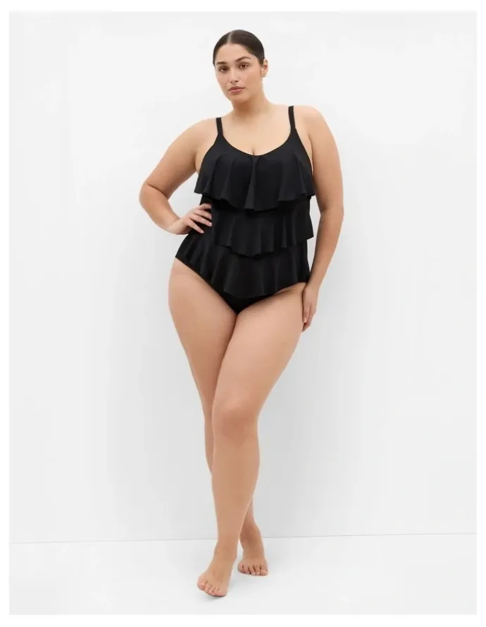 City Chic Plus Size Azores Tiered 1 Piece in Black