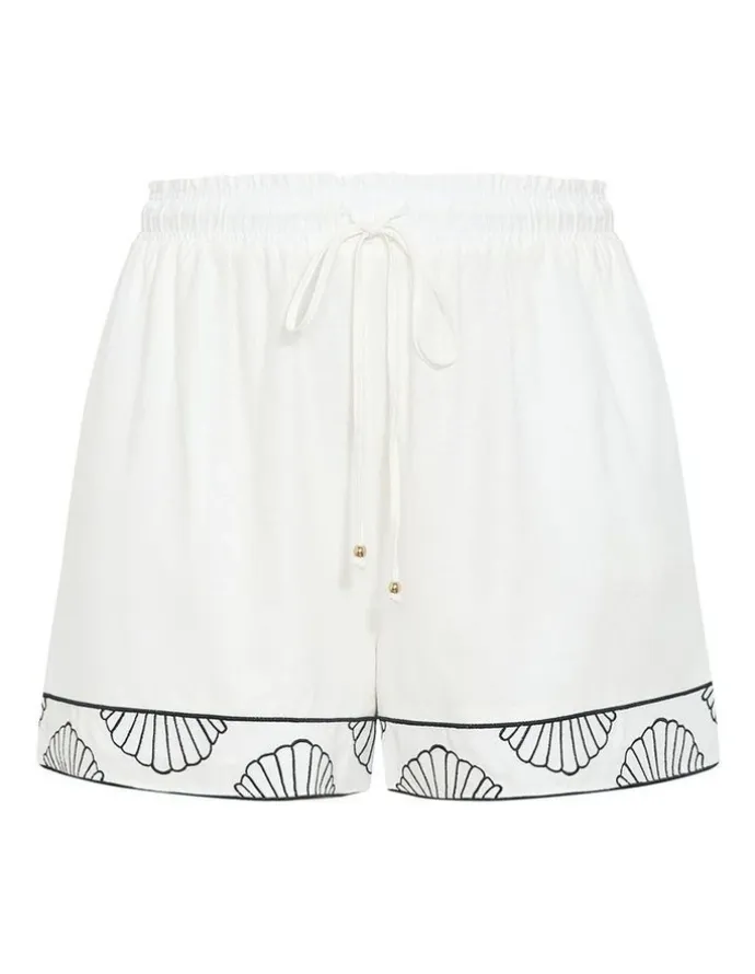 City Chic Plus Size Bianca Border Detail Short in ivory