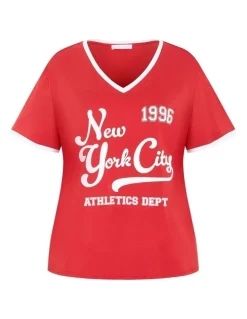 City Chic Plus Size Game On Tee in Red