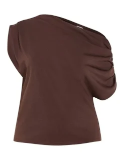 City Chic Plus Size Imani Off Shoulder Top in chocolate