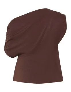 City Chic Plus Size Imani Off Shoulder Top in chocolate
