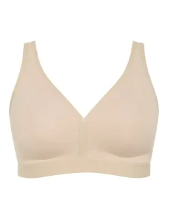 City Chic Plus Size Luxe Cotton Wireless Bra in latte