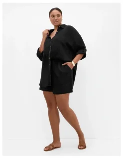 City Chic Plus Size Poolside Cover Up Shirt in black
