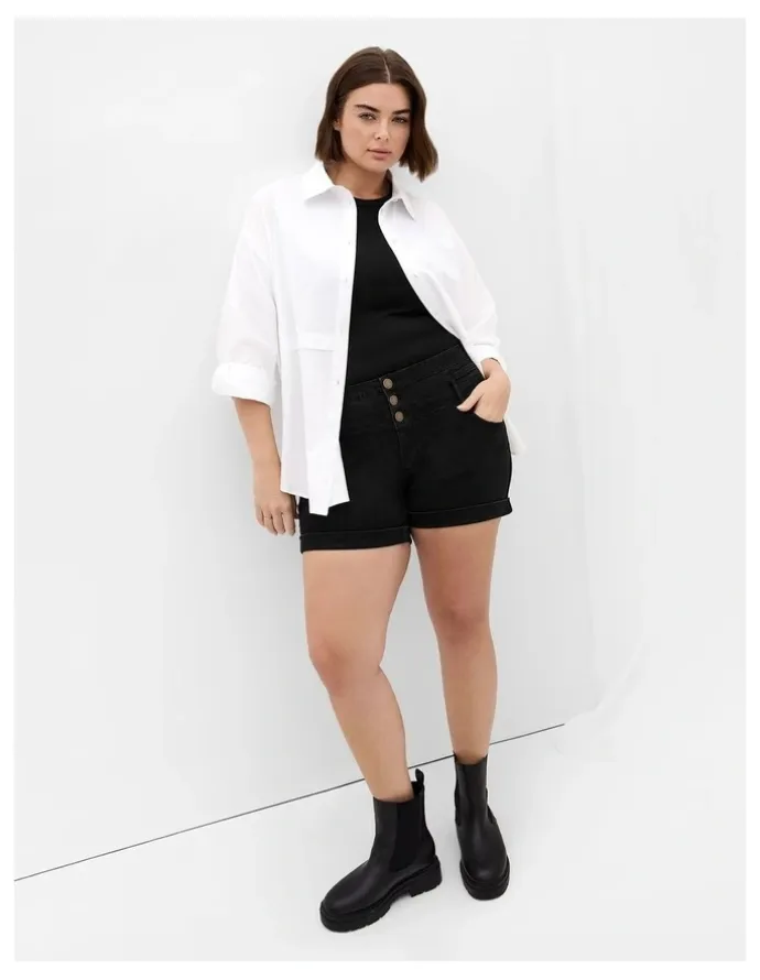 City Chic Plus Size Short Hi Waist Denim Short in black