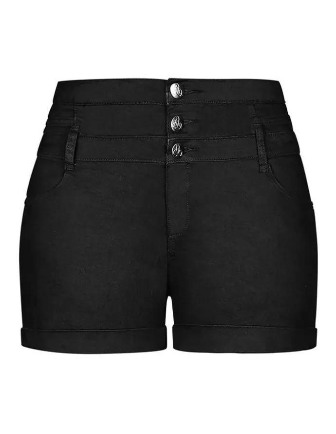 City Chic Plus Size Short Hi Waist Denim Short in black