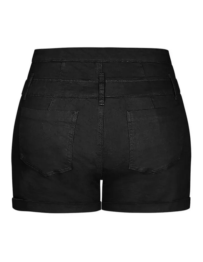 City Chic Plus Size Short Hi Waist Denim Short in black