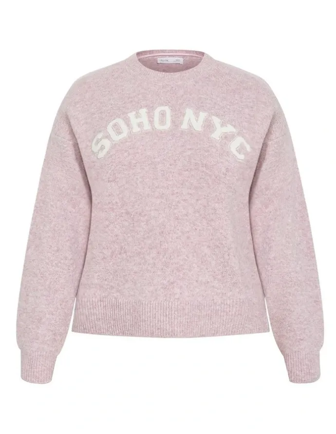 City Chic Soho Crew Knit Jumper in Pink Marle