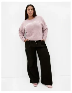 City Chic Soho Crew Knit Jumper in Pink Marle