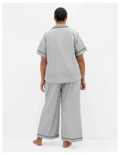 City Chic Stripe Cotton Pyjama Shirt in Charcoal
