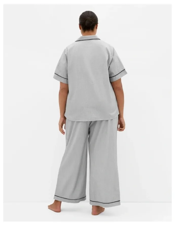 City Chic Stripe Cotton Pyjama Shirt in Charcoal