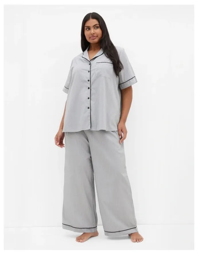 City Chic Stripe Cotton Pyjama Pant in Charcoal